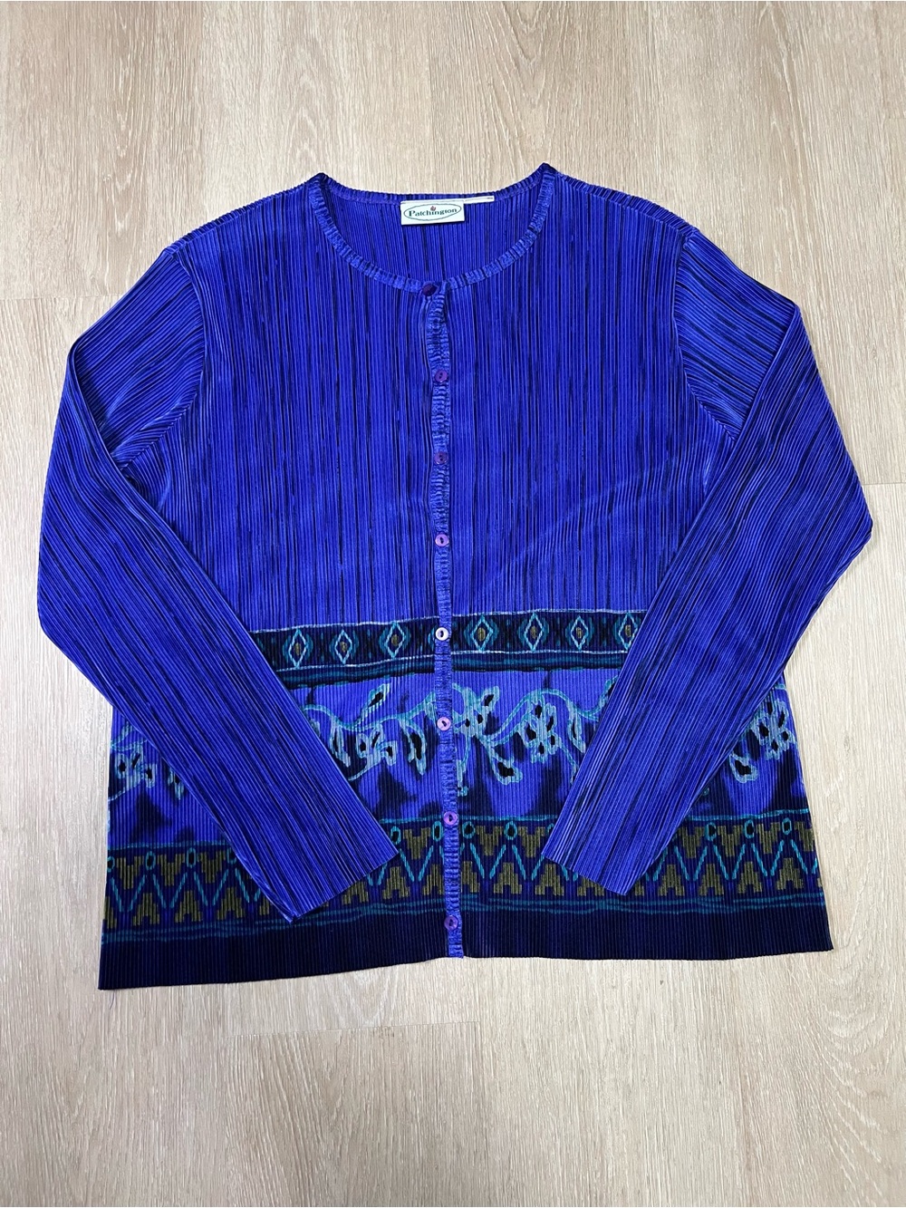 Vintage Patchington Purple Pleated Button Down Chic Top